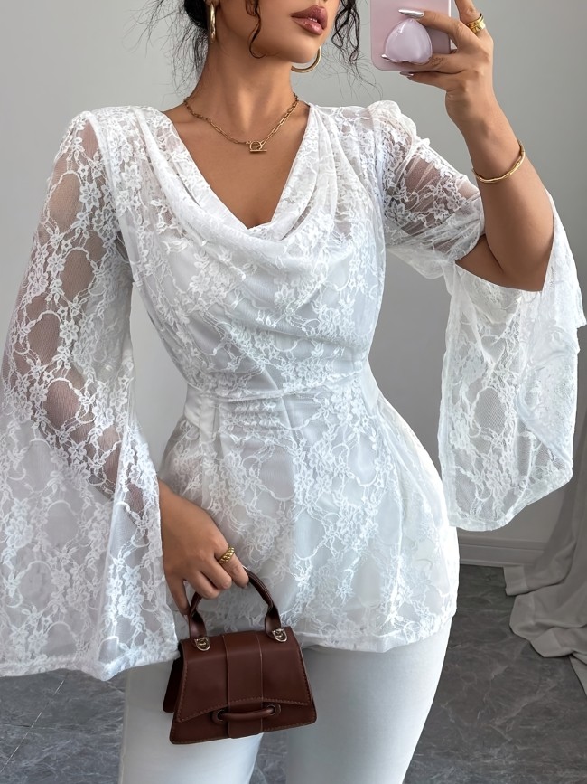 Women's Elegant Lace Semi-Sheer Blouse