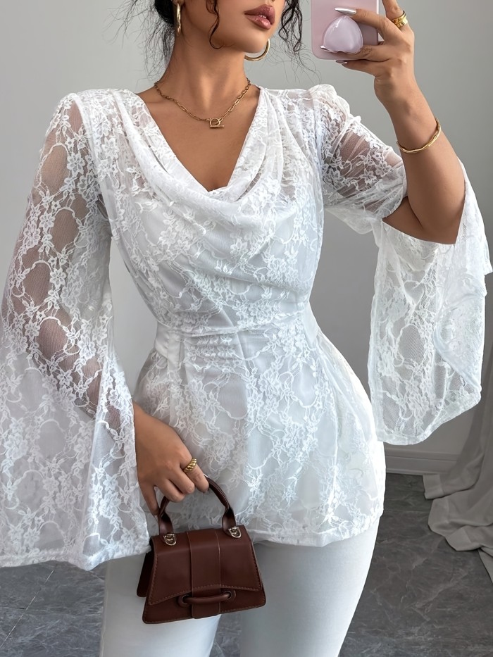 Women's Elegant Lace Semi-Sheer Blouse