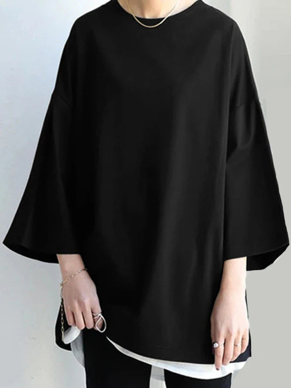 Solid Color Plus Size Loose Round-Neck T-Shirts Tops