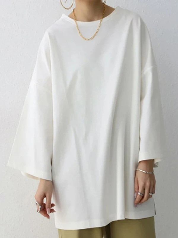 Solid Color Plus Size Loose Round-Neck T-Shirts Tops