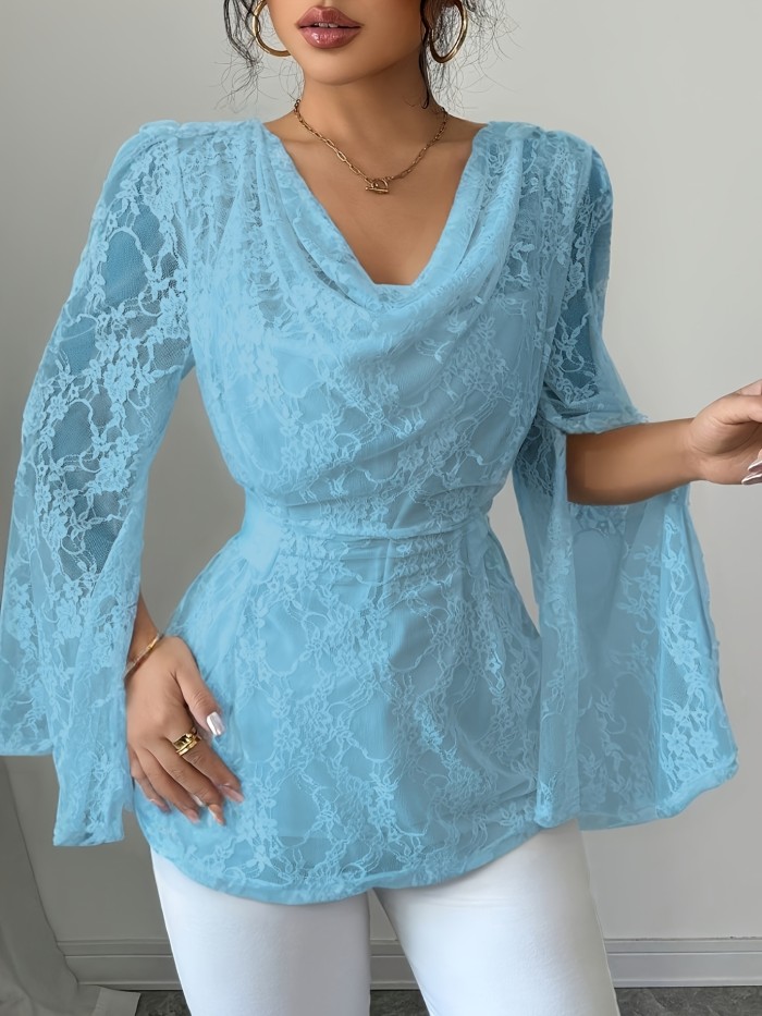 Women's Elegant Lace Semi-Sheer Blouse