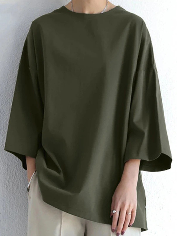 Solid Color Plus Size Loose Round-Neck T-Shirts Tops
