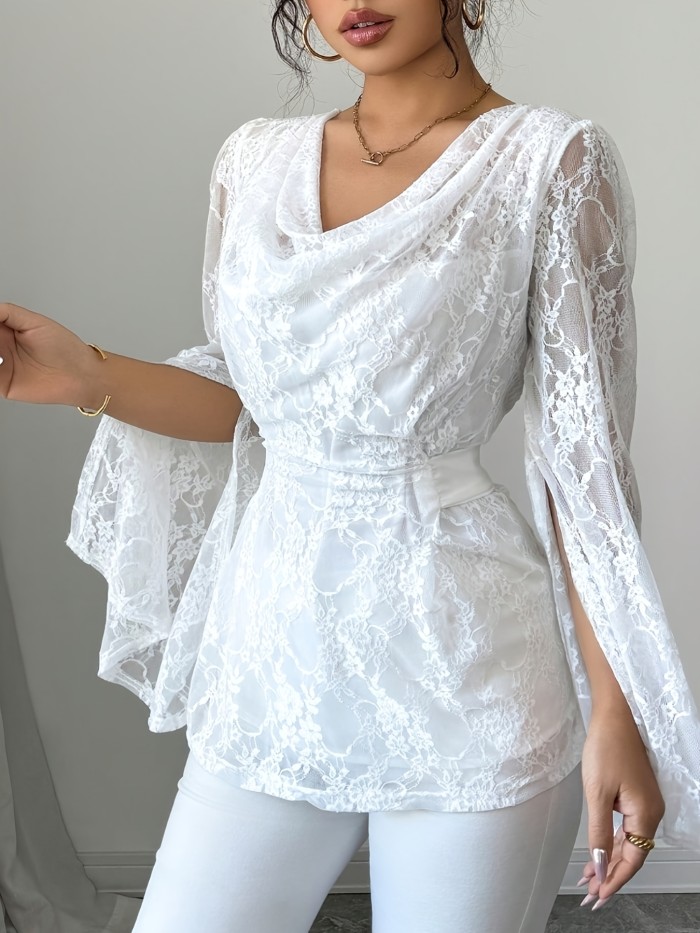 Women's Elegant Lace Semi-Sheer Blouse