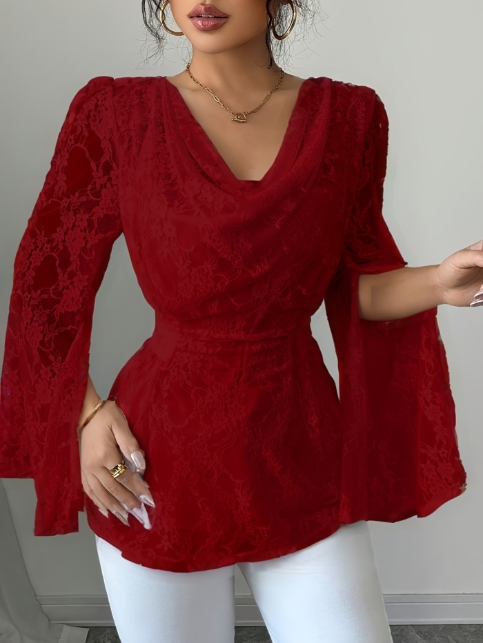 Women's Elegant Lace Semi-Sheer Blouse