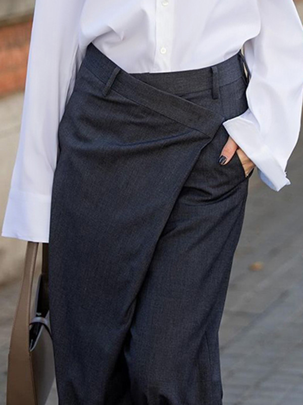 Split-Joint Solid Color Asymmetric Wide Leg Loose Trousers Suit Pants