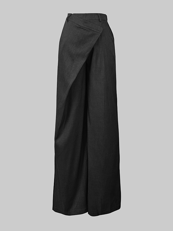 Split-Joint Solid Color Asymmetric Wide Leg Loose Trousers Suit Pants