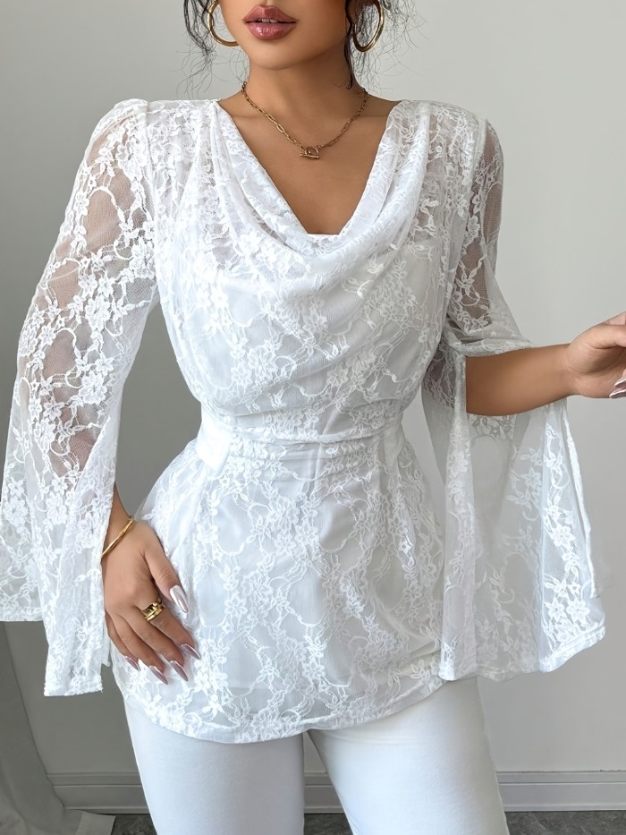 Women's Elegant Lace Semi-Sheer Blouse