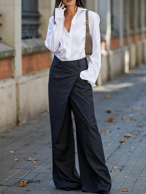 Split-Joint Solid Color Asymmetric Wide Leg Loose Trousers Suit Pants