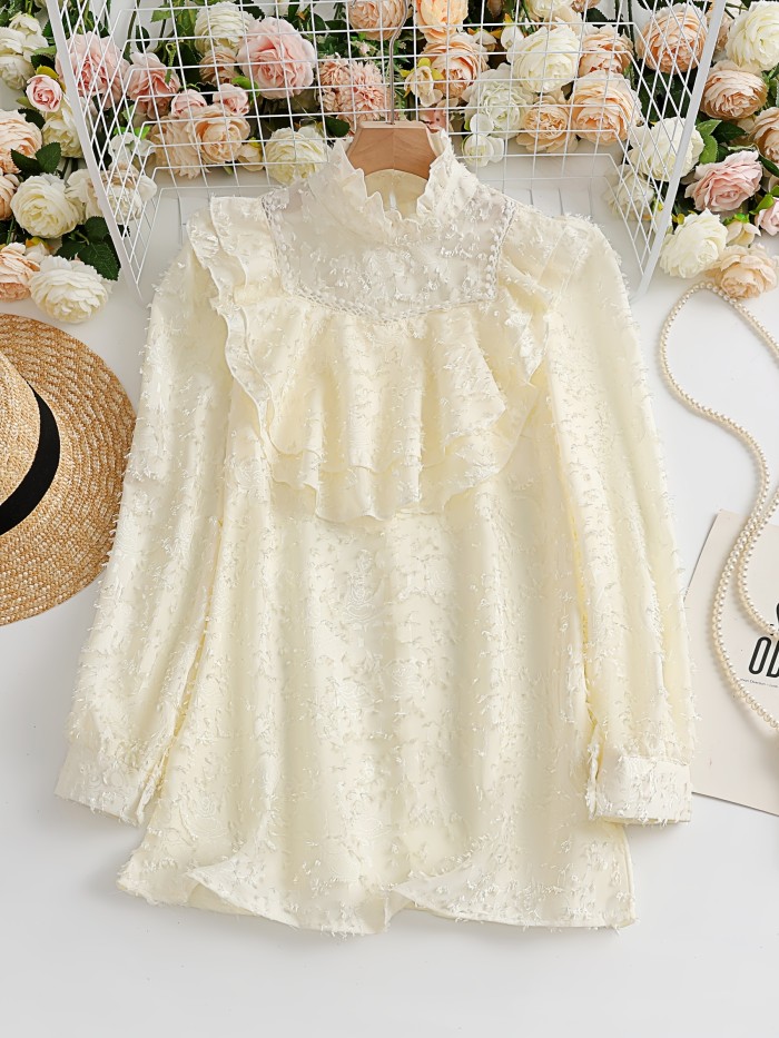 Ruffle Decor Mock Neck Blouse Mock Neck Ruffle Decor Blouse