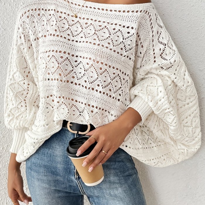 Women'S Casual Asymmetrical Neckline Long Sleeve Round Cut Solid Color Pullover Sweater