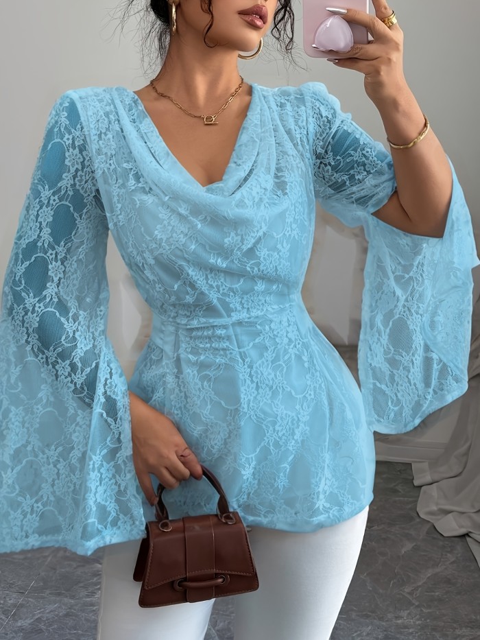 Women's Elegant Lace Semi-Sheer Blouse