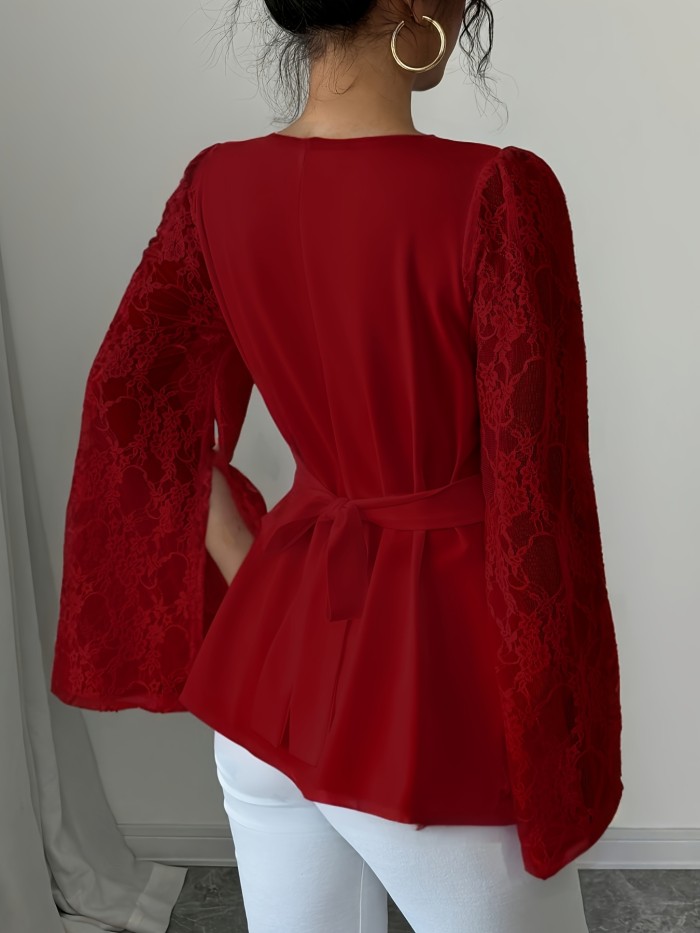 Women's Elegant Lace Semi-Sheer Blouse