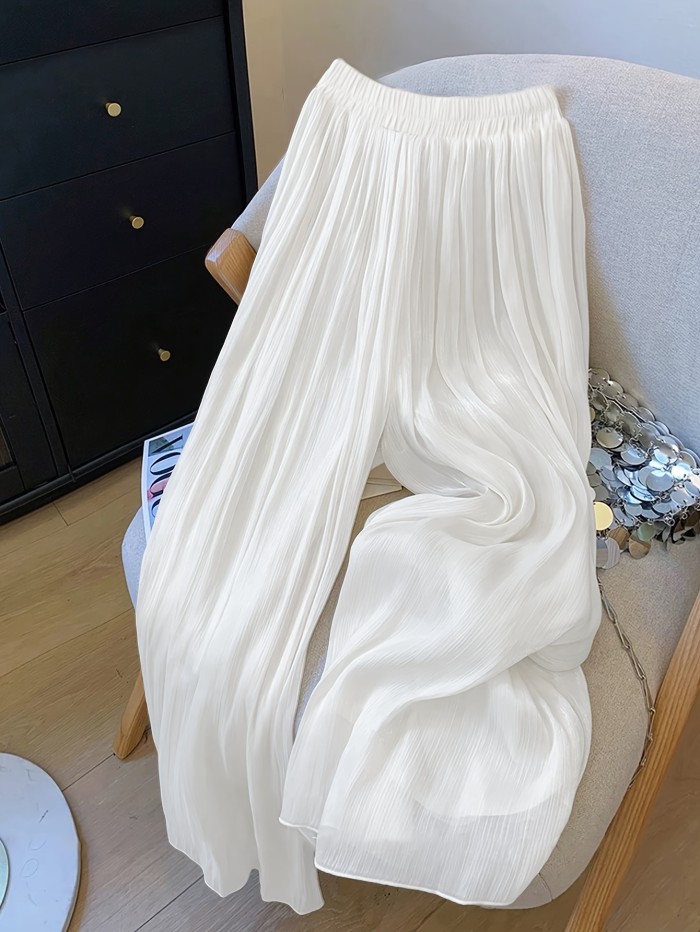 Women'S Lightweight Chiffon Pleated Wide-Leg Pants
