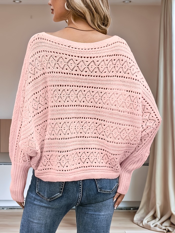 Women'S Casual Asymmetrical Neckline Long Sleeve Round Cut Solid Color Pullover Sweater