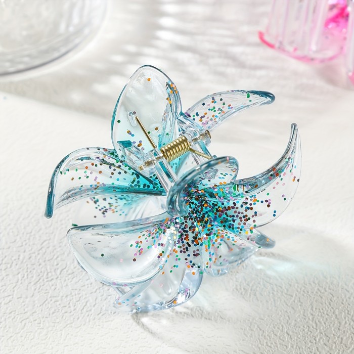 1pc Women'S Gradient Sequin Flower Large Hair Claw, Bohemian Shark Clip, Simple and Elegant, Suitable for Daily Use and Holiday Wear, Mother'S Day Gift