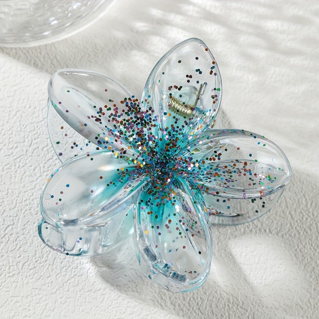 1pc Women'S Gradient Sequin Flower Large Hair Claw, Bohemian Shark Clip, Simple and Elegant, Suitable for Daily Use and Holiday Wear, Mother'S Day Gift