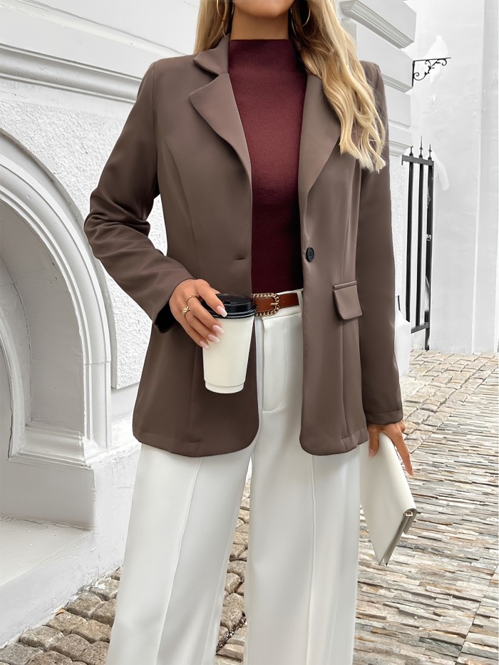 Elegant Solid Color Blazer Long Sleeve Jacket with Decorative Pockets for Office