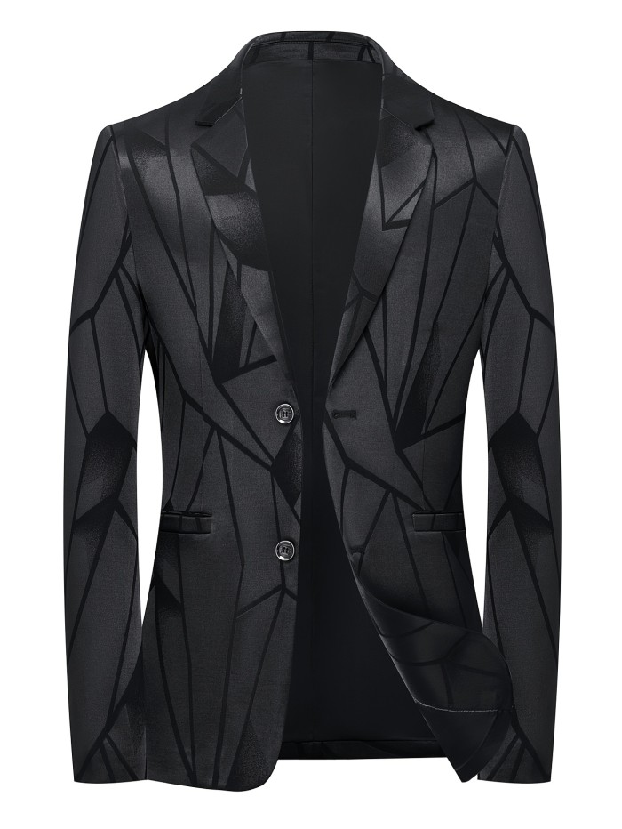 Elegant Men's Color Block Geometric Print Blazer