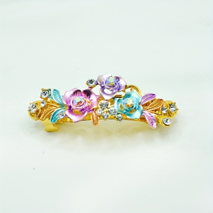 Crystal Flower Hair Clip Decor Rhinestone Hair Clip Flower Decor Crystal Hair Pin Vintage Ponytail Clip Flower Pattern Barrettes Spring Headwear