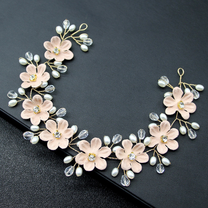 Bridal Wedding Headband - Elegant Floral Pearl accent hairband with Soft Pastel Pink Flowers, Wedding, Bridesmaid, Prom - Luxury Bridal Hair Accessories Jewelry Gift for Women, Formal Event Hairpiece, Delicate Flower Design, Highquality Accessory, Decorative Headpiece