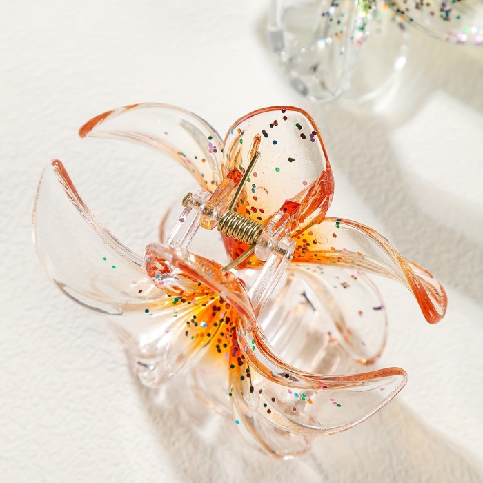 1pc Women'S Gradient Sequin Flower Large Hair Claw, Bohemian Shark Clip, Simple and Elegant, Suitable for Daily Use and Holiday Wear, Mother'S Day Gift