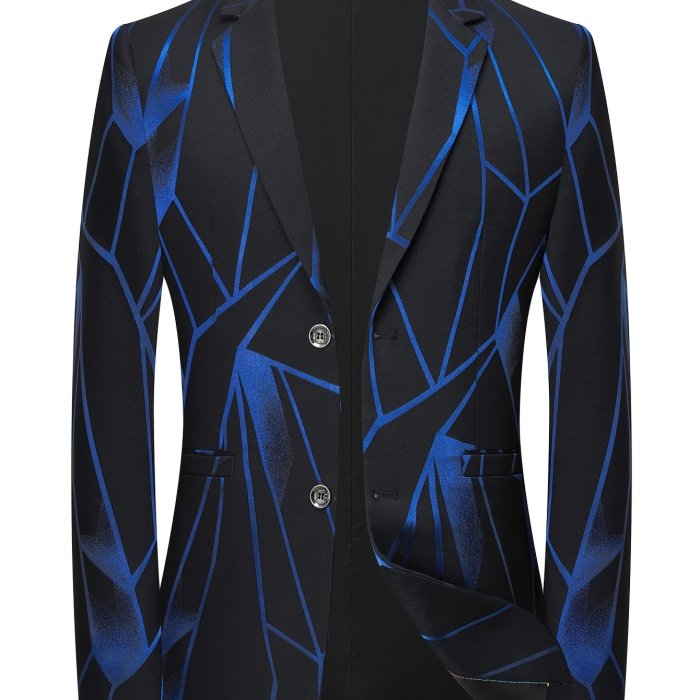 Elegant Men's Color Block Geometric Print Blazer