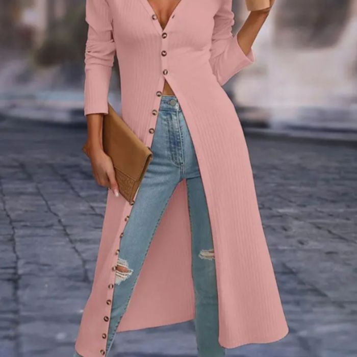 Stylish Long Sleeve Plain Front Button Lapel Collar Shirt