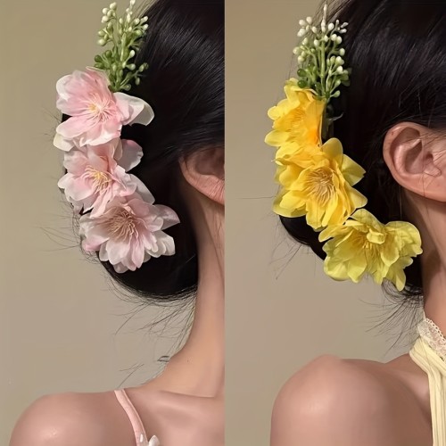 Bohemian Hair Comb 1pc Multi-Color Pastel Bohemian Floral Hair Comb for Women | Lightweight Hairpin for Updos Buns & Beach Waves, Spring Summer Vacation Accessories, Beach Hair Accessory, Boho Chic Accessory, Delicate Hairpiece, Hair Accessories