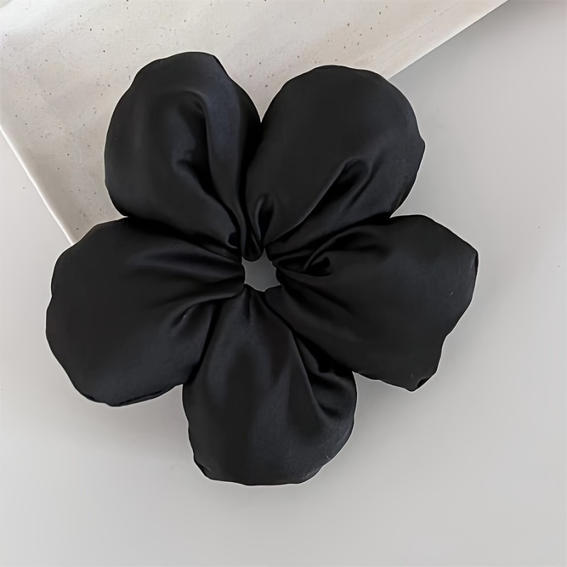 1pc Elegant Satin Hair Scrunchie, Solid Color, Floral Design, for High Bun, Ponytail, Daily Wear, Hair Accessory, Fabric Material, Stylish Hair Tie