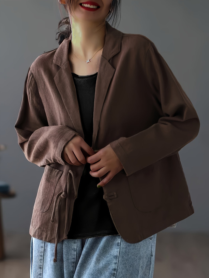 Plus Size, Women's Chinese Vintage Jacket - Elegant Button-Front Blazer