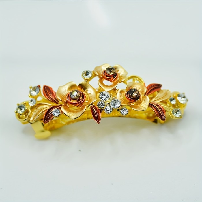Crystal Flower Hair Clip Decor Rhinestone Hair Clip Flower Decor Crystal Hair Pin Vintage Ponytail Clip Flower Pattern Barrettes Spring Headwear