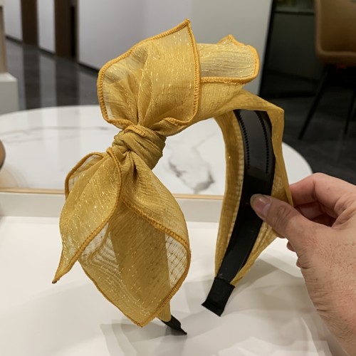 1pc Mesh Bow Headband 1pc Elegant Mesh Bow Headband, Chic Solid Color Hairband with Non-Slip Teeth Design, Simple Wide Dress Up Hair Accessories for Women