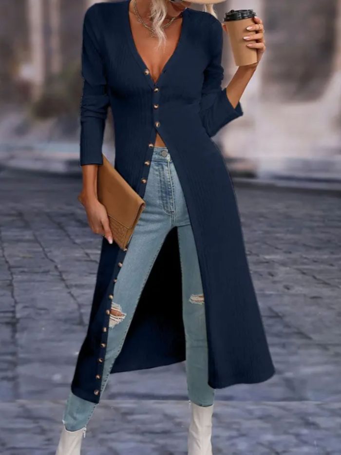 Stylish Long Sleeve Plain Front Button Lapel Collar Shirt