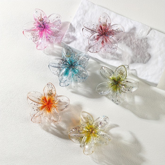 1pc Women'S Gradient Sequin Flower Large Hair Claw, Bohemian Shark Clip, Simple and Elegant, Suitable for Daily Use and Holiday Wear, Mother'S Day Gift
