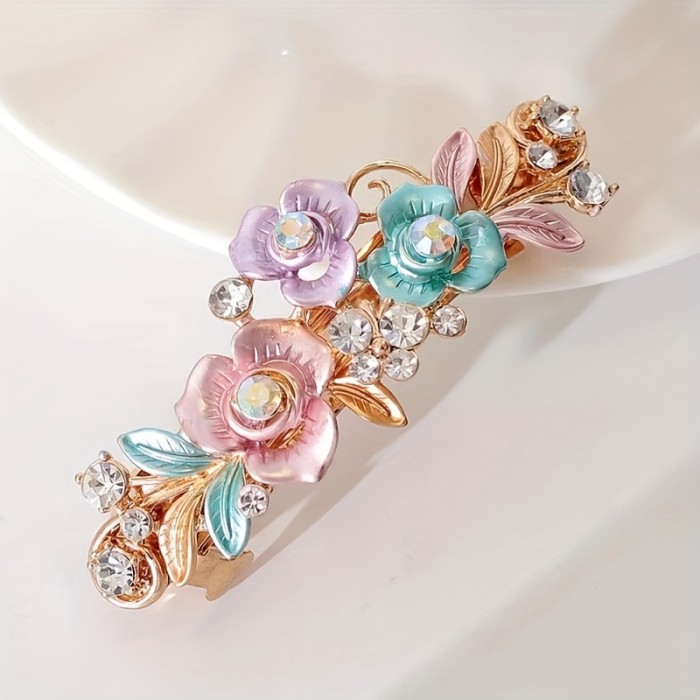 Crystal Flower Hair Clip Decor Rhinestone Hair Clip Flower Decor Crystal Hair Pin Vintage Ponytail Clip Flower Pattern Barrettes Spring Headwear