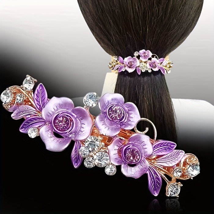 Crystal Flower Hair Clip Decor Rhinestone Hair Clip Flower Decor Crystal Hair Pin Vintage Ponytail Clip Flower Pattern Barrettes Spring Headwear
