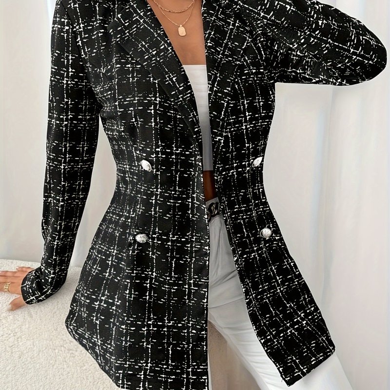 Elegant Women's Floral Blazer - Double-Breasted, Long-Sleeve, Stylish for Formal Occasions