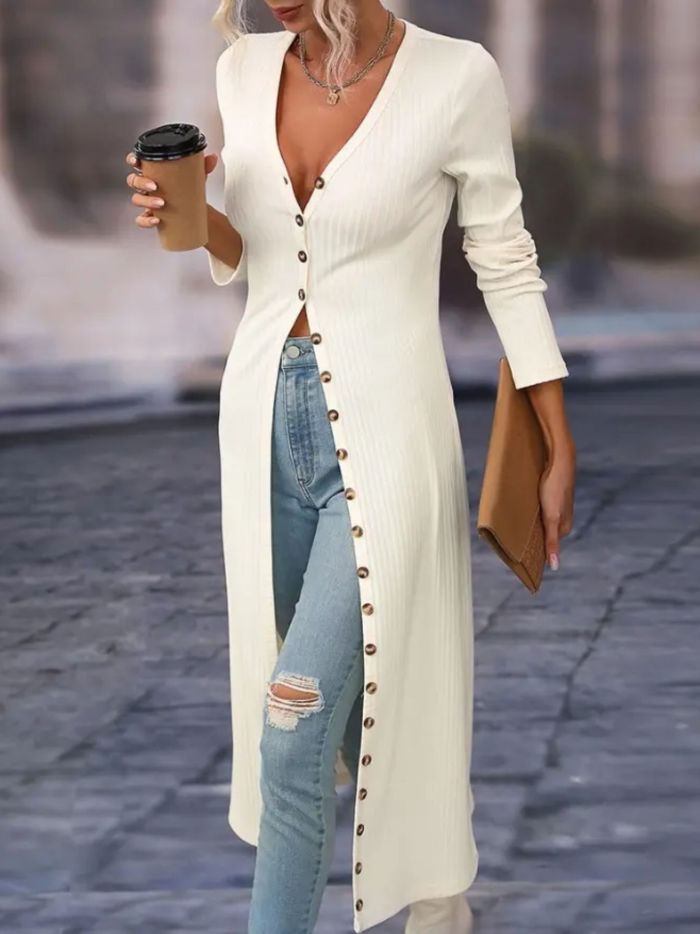Stylish Long Sleeve Plain Front Button Lapel Collar Shirt