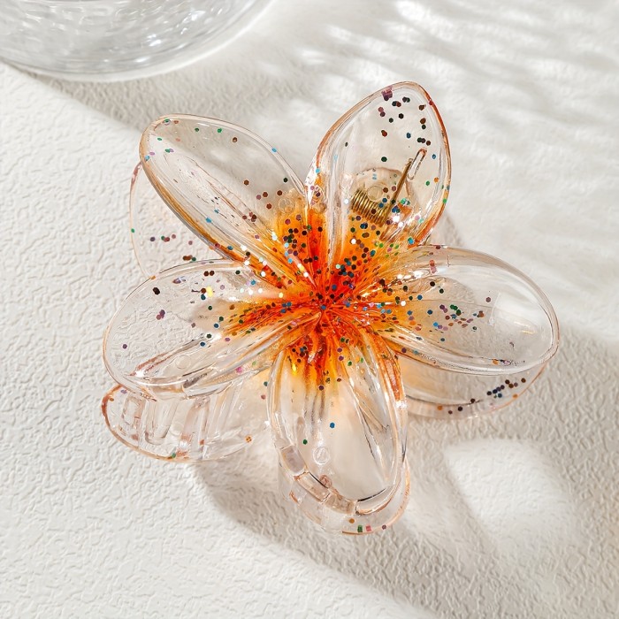 1pc Women'S Gradient Sequin Flower Large Hair Claw, Bohemian Shark Clip, Simple and Elegant, Suitable for Daily Use and Holiday Wear, Mother'S Day Gift
