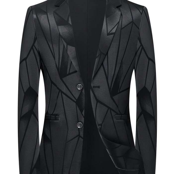 Elegant Men's Color Block Geometric Print Blazer