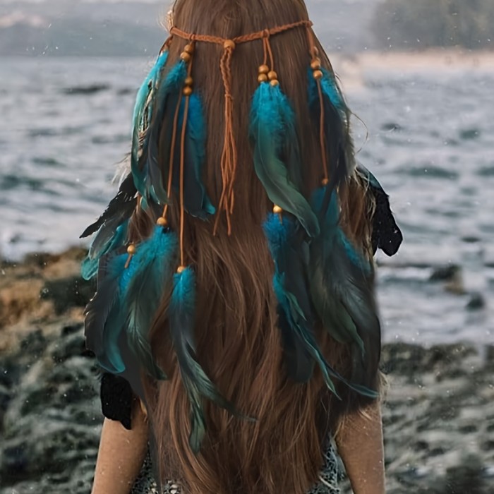 Feather Headband Gypsy Style Hair Band Indian Head Piece Handmade Feather Hair Accessories