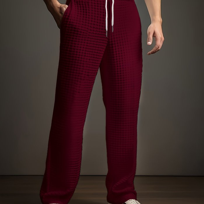 Stylish Casual Pants Navy Blue Textured Polyester Men's Casual Pants