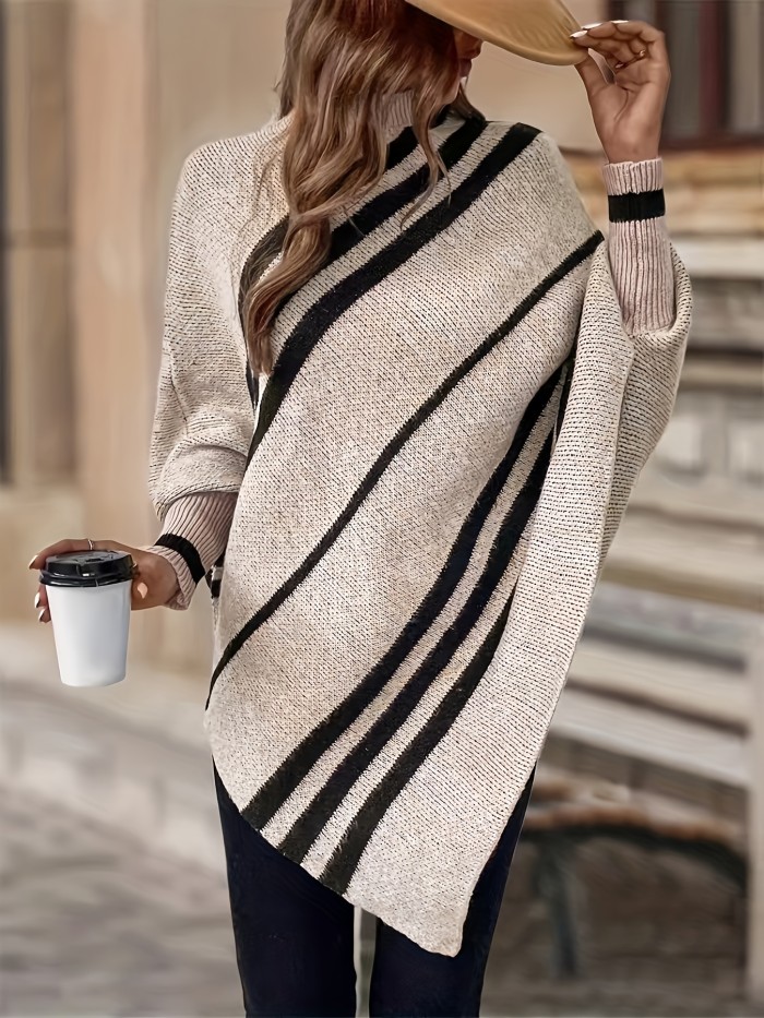 Elegant Batwing Sleeve Asymmetrical Sweater