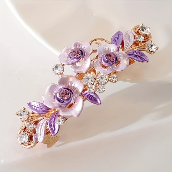 Crystal Flower Hair Clip Decor Rhinestone Hair Clip Flower Decor Crystal Hair Pin Vintage Ponytail Clip Flower Pattern Barrettes Spring Headwear