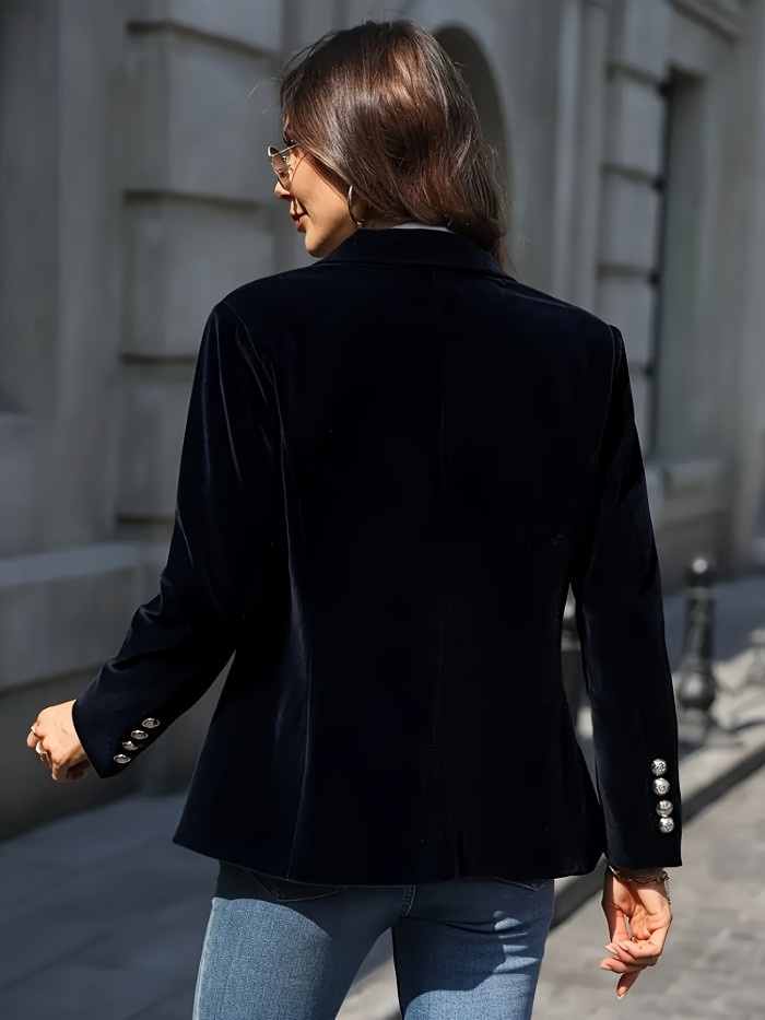 Elegant Women's Button Front Solid Color Casual Velvet Blazer