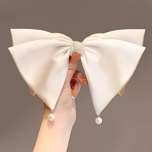 1pc\u002F2pcs New French Style Artificial Imitation Pearl Fabric Bow Spring Clip Retro Fashion Hairpin Elegant Temperament Back-of-the-Head Top Clip Hair Accessory