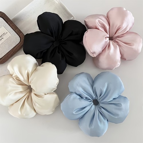 1pc Elegant Satin Hair Scrunchie, Solid Color, Floral Design, for High Bun, Ponytail, Daily Wear, Hair Accessory, Fabric Material, Stylish Hair Tie