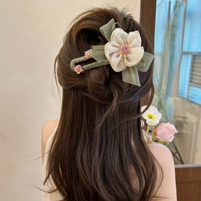 Super Fairy Mesh Flower Hairpin for Women, Sweet Forest Style Duckbill Clip