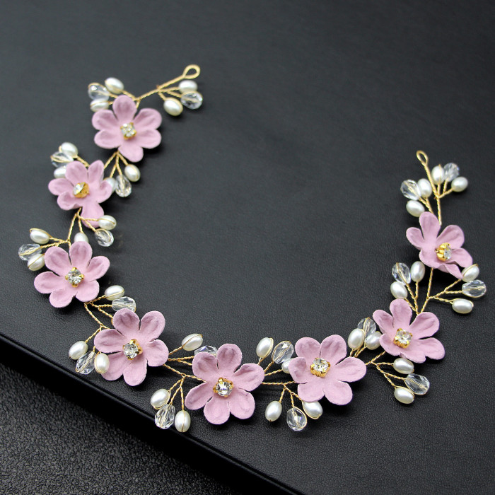 Bridal Wedding Headband - Elegant Floral Pearl accent hairband with Soft Pastel Pink Flowers, Wedding, Bridesmaid, Prom - Luxury Bridal Hair Accessories Jewelry Gift for Women, Formal Event Hairpiece, Delicate Flower Design, Highquality Accessory, Decorative Headpiece