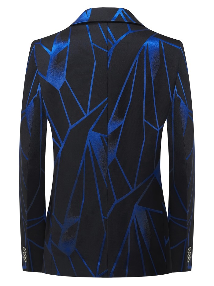 Elegant Men's Color Block Geometric Print Blazer